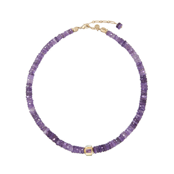 ANILA Collier Améthyste facettée & perle multi-pierres - plaqué or 24 cts