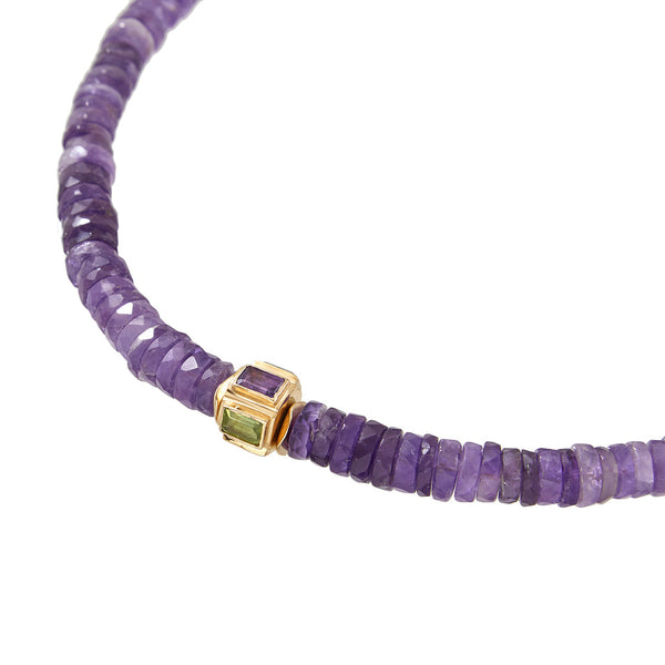 ANILA Collier Améthyste facettée & perle multi-pierres - plaqué or 24 cts