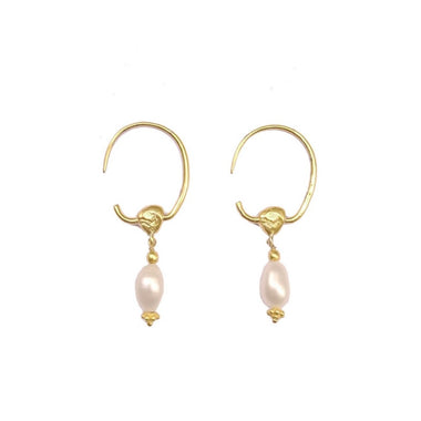 ANNILI Boucles d'oreilles créoles Perles d'eau douce, Argent doré 24 cts