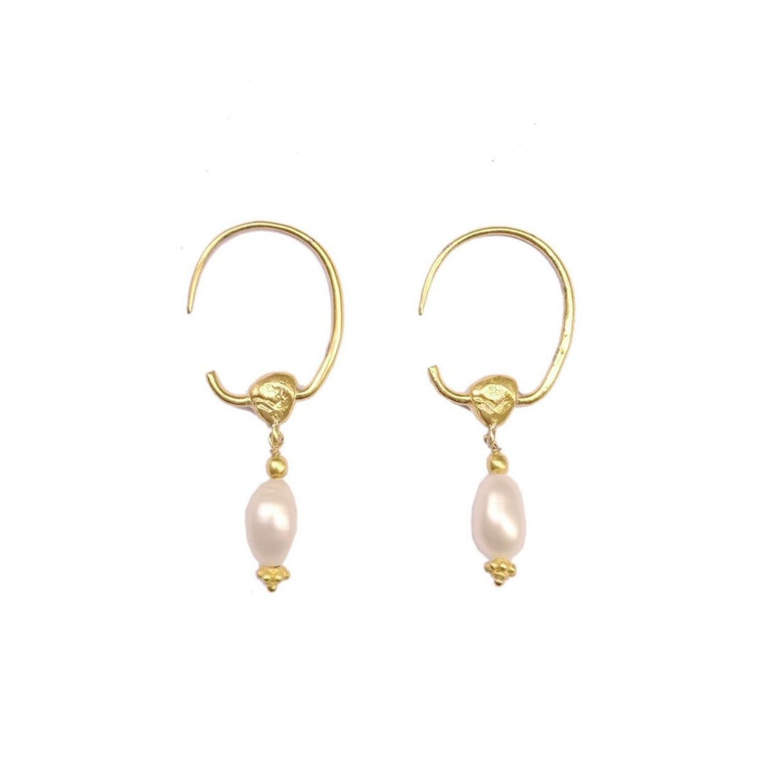 ANNILI Boucles d'oreilles créoles Perles d'eau douce, Argent doré 24 cts