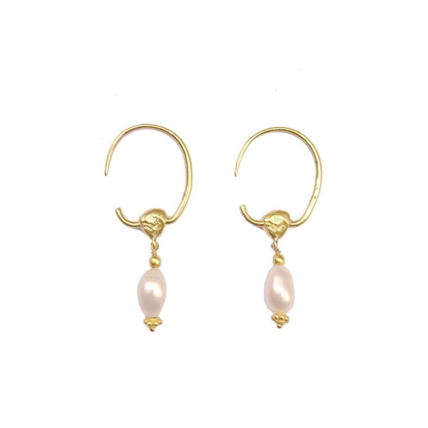 ANNILI Boucles d'oreilles créoles Perles d'eau douce, Argent doré 24 cts