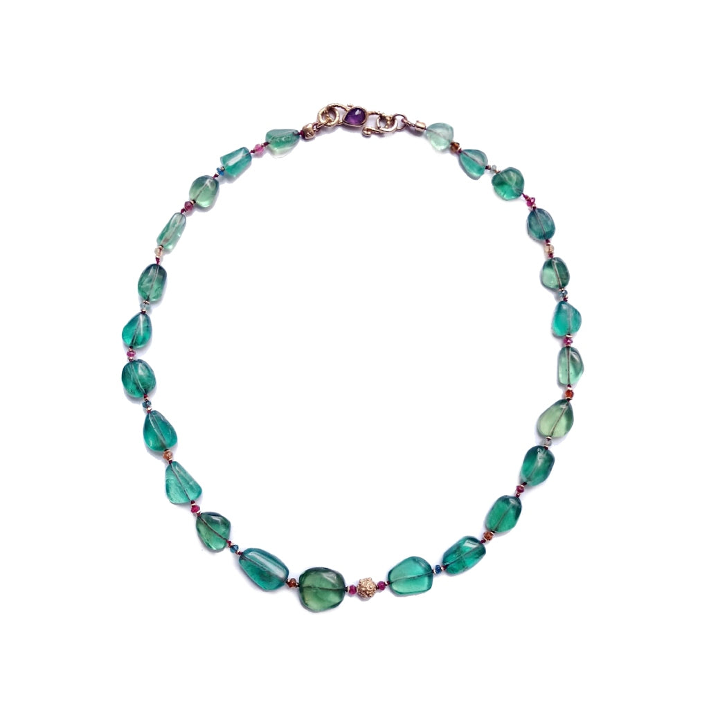 AQUA Collier Galets Apatites et Tourmalines, Argent 925 doré 24 cts