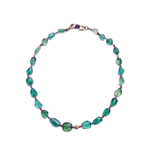 AQUA Collier Pierres Apatites et Tourmalines, Argent 925 doré 24 cts
