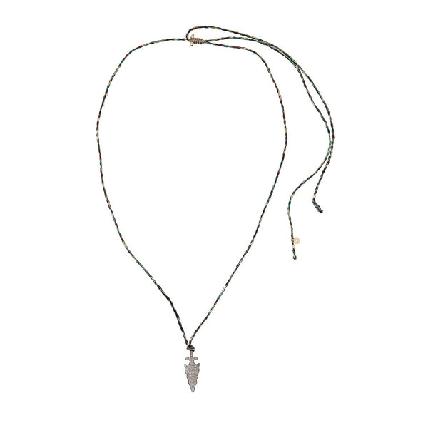 ARROW Collier amulette Flèche Diamants Argent 925, cordon de soie