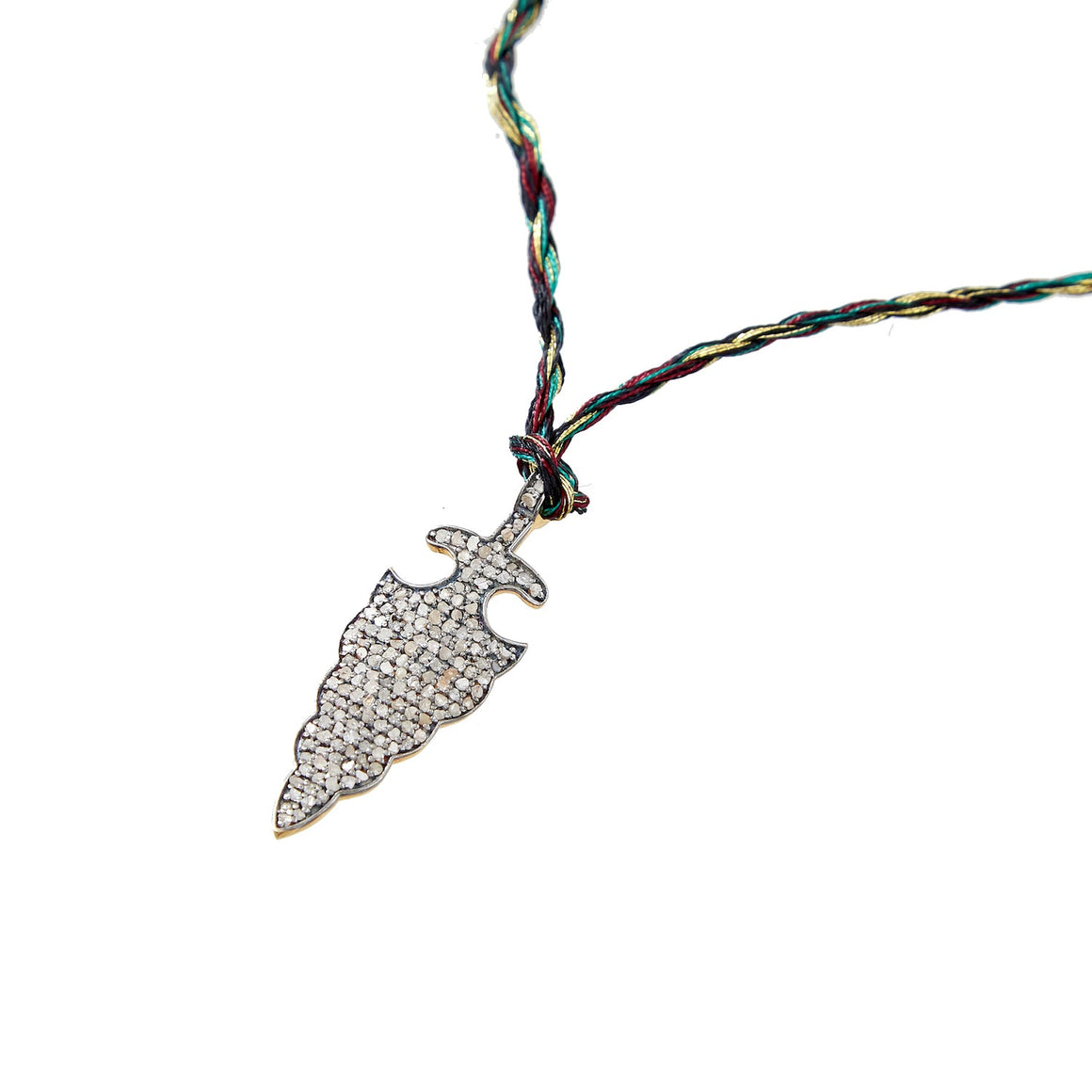 ARROW Collier amulette Flèche Diamants Argent 925, cordon de soie
