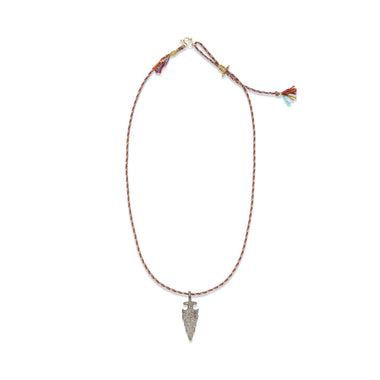 ARROW Collier amulette Flèche Diamants Argent 925, cordon de soie Rainbow