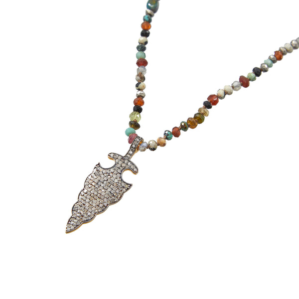 ARROW Sautoir perlé Multi pierres fines, Diamants Argent