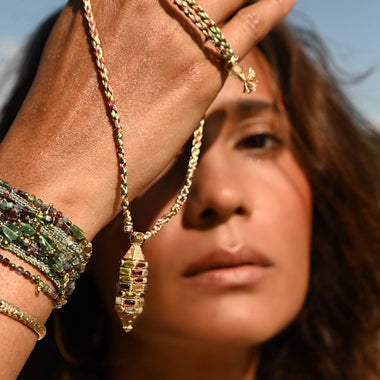 ASTRA collier multi-pierres Argent Plaqué Or, cordon de soie