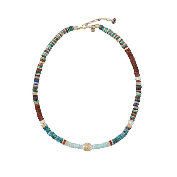 BAHAMAS Collier multi-pierres, Perle d'Eau Douce, Argent plaqué Or 24 cts