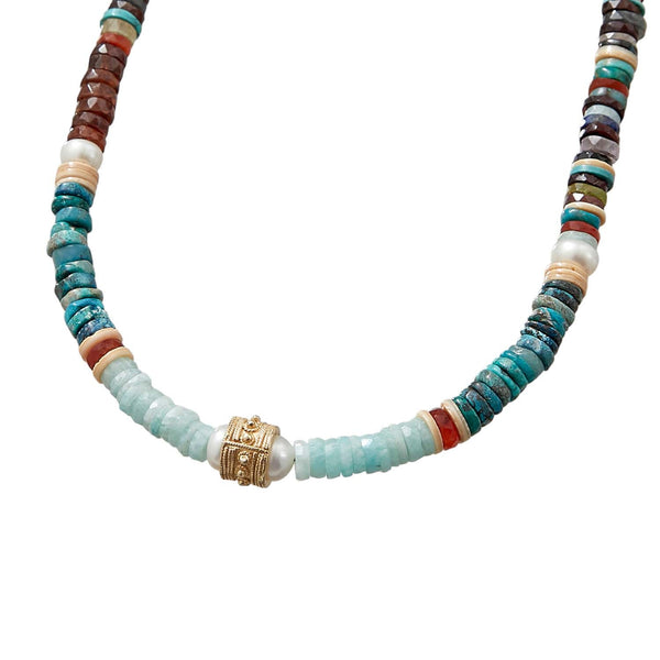 BAHAMAS Collier multi-pierres, Perle d'Eau Douce, Argent plaqué Or 24 cts