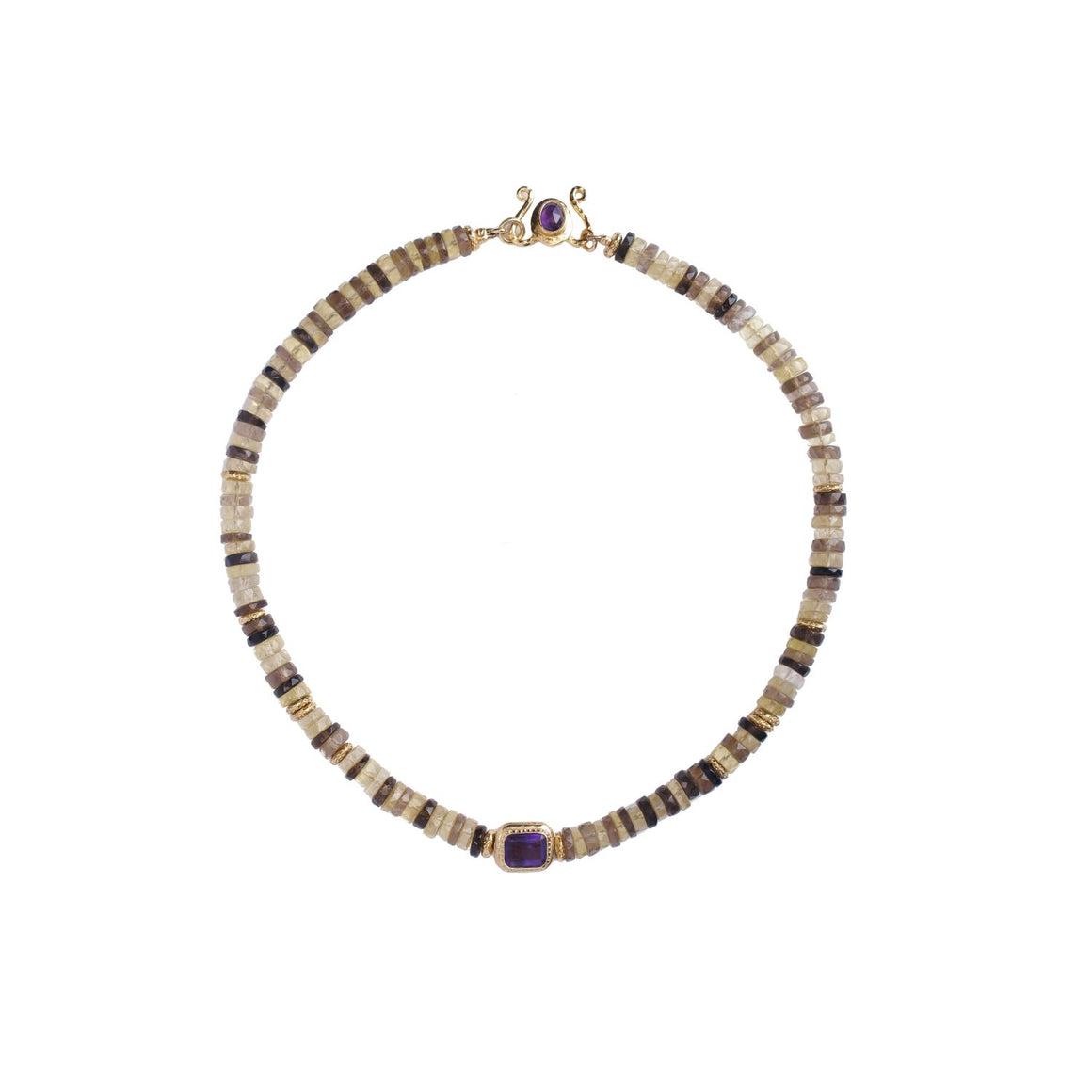 BAROCCA PRECIOUS Collier Puka précieux Quartz fumé et Quartz lemon, Perle Citrine et Améthyste, doré 24 cts