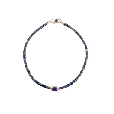 BAROCCA OPALE Collier Puka précieux Opale noire, Perle Améthyste et Labradorite, doré 24 cts