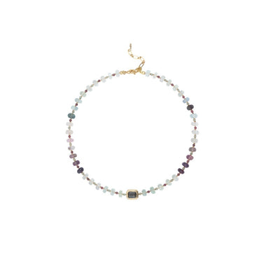BAROCCA Collier Fluorites facettées perle double pierre Labradorite et Améthyste