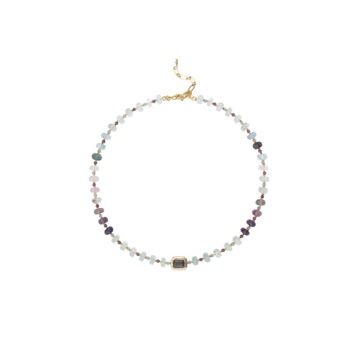 BAROCCA Collier Fluorites facettées perle double pierre Labradorite et Améthyste