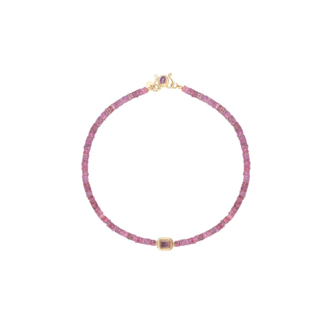 BAROCCA Collier Rubis facettée, perle double pierre Citrine et Améthyste