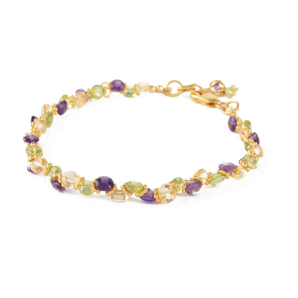 BENGALI Bracelet Améthyste Péridot Citrine argent 925 plaqué Or