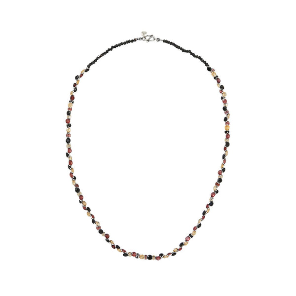 BENGALI Collier, Citrine, Grenat, Spinelle Noire, Argent patiné