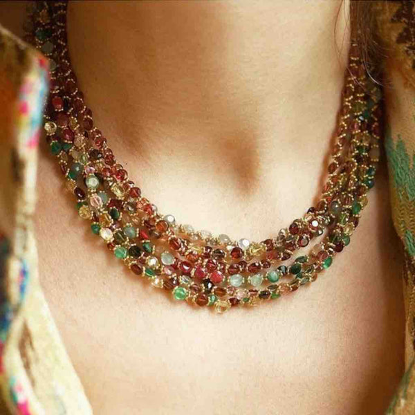 BENGALI Collier Grenat, Onyx vert, Citrine - Argent 925 plaqué or