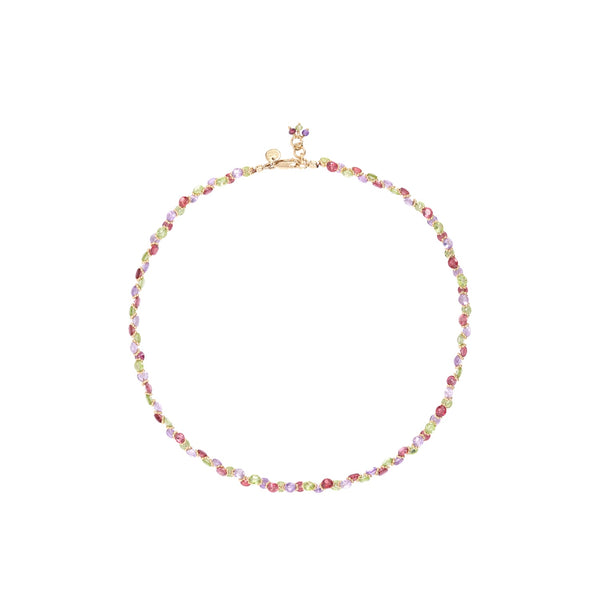 BENGALI Collier Améthyste, Péridot, Grenat, Argent plaqué or 24 cts