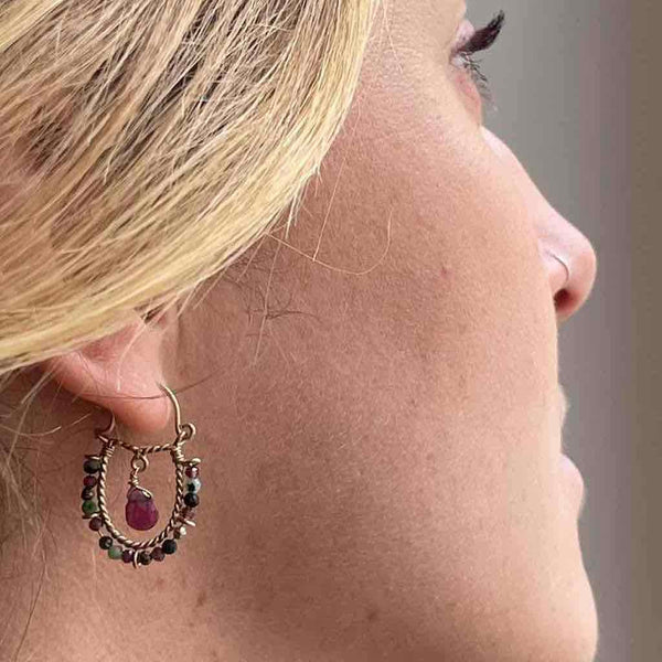 BINDI Boucles d'oreilles Tourmaline verte Argent plaqué or