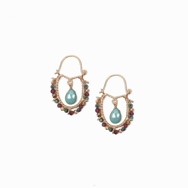 BINDI Boucles d'oreilles Turquoise Argent plaqué or