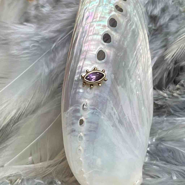 BLESSING Boucles d'Oreilles Mini Puces Yeux Améthyste Argent plaqué Or