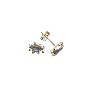 BLESSING Boucles d'Oreilles Mini Puces Yeux Labradorite Argent plaqué Or