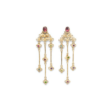 BLOOM Boucles d'oreilles Grenat et multi-pierres - doré 24 cts