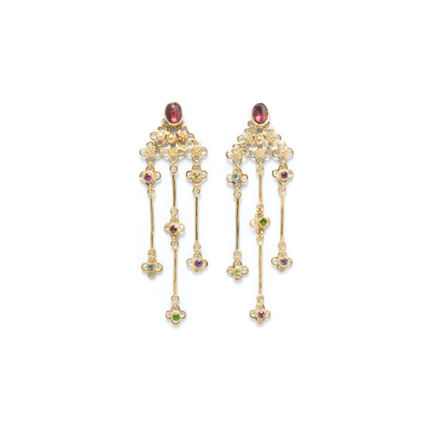 BLOOM Boucles d'oreilles Grenat et multi-pierres - doré 24 cts