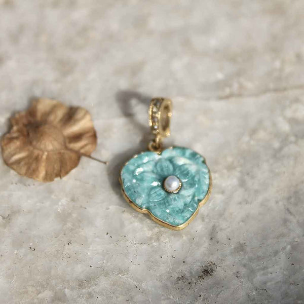 BLOSSOM Charm coeur gravé Amazonite et perle