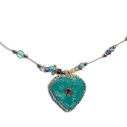 BLOSSOM collier coeur gravé Amazonite