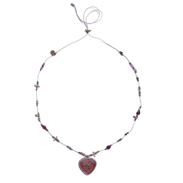 BLOSSOM collier coeur gravé Quartz Strawberry