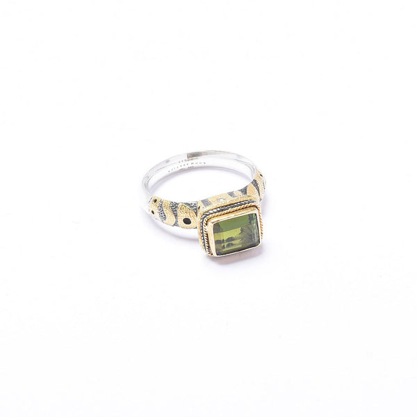 Bague Tourmaline Verte Or 750/1000e et Argent 925 N°16