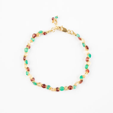 BENGALI Bracelet Onyx vert, Citrine, Grenat - Argent 925 plaqué Or