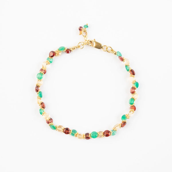 BENGALI Bracelet Onyx vert, Citrine, Grenat - Argent 925 plaqué Or