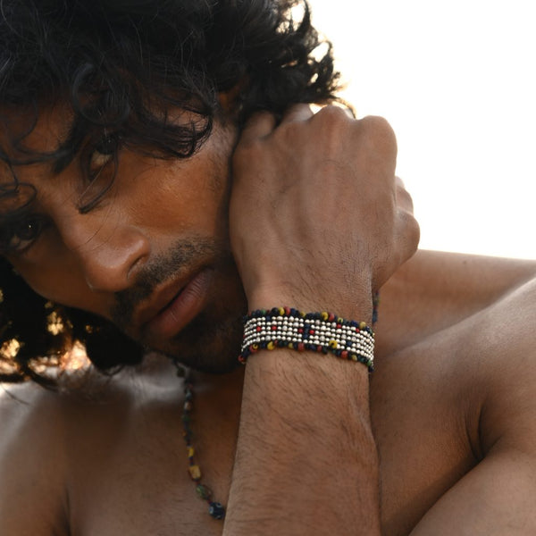 BIANCA RAINBOW Bracelet unisexe tissé, perles Argent et rocailles multicolores