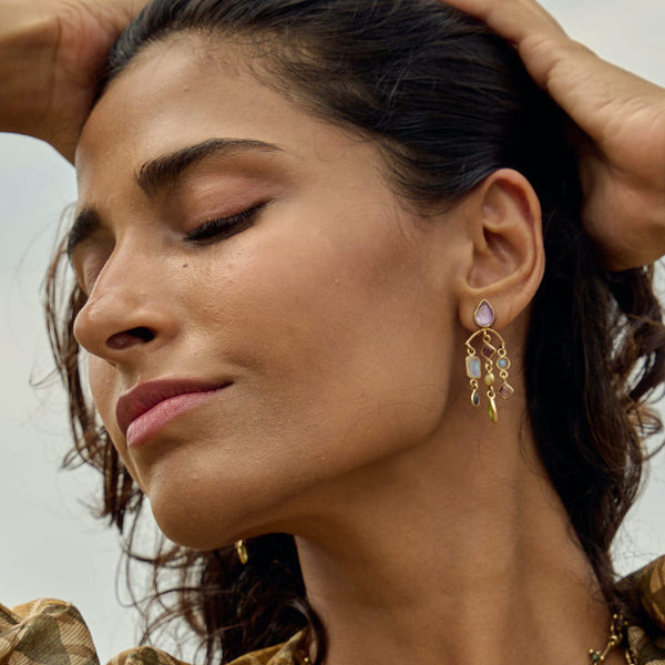 CANDIES Boucles d'oreilles Améthyste Opale Argent 925 plaqué Or