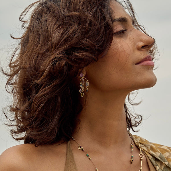 CANDIES Boucles d'oreilles Améthyste Opale Argent 925 plaqué Or