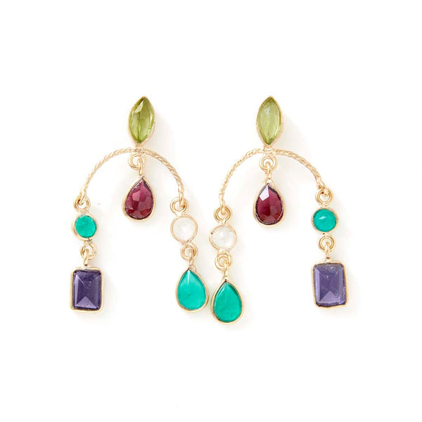 CANDIES Boucles d'oreilles Péridot Multi pierres Argent 925 plaqué Or