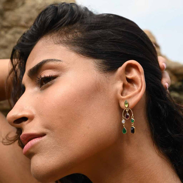 CANDIES Boucles d'oreilles Péridot Multi pierres Argent 925 plaqué Or