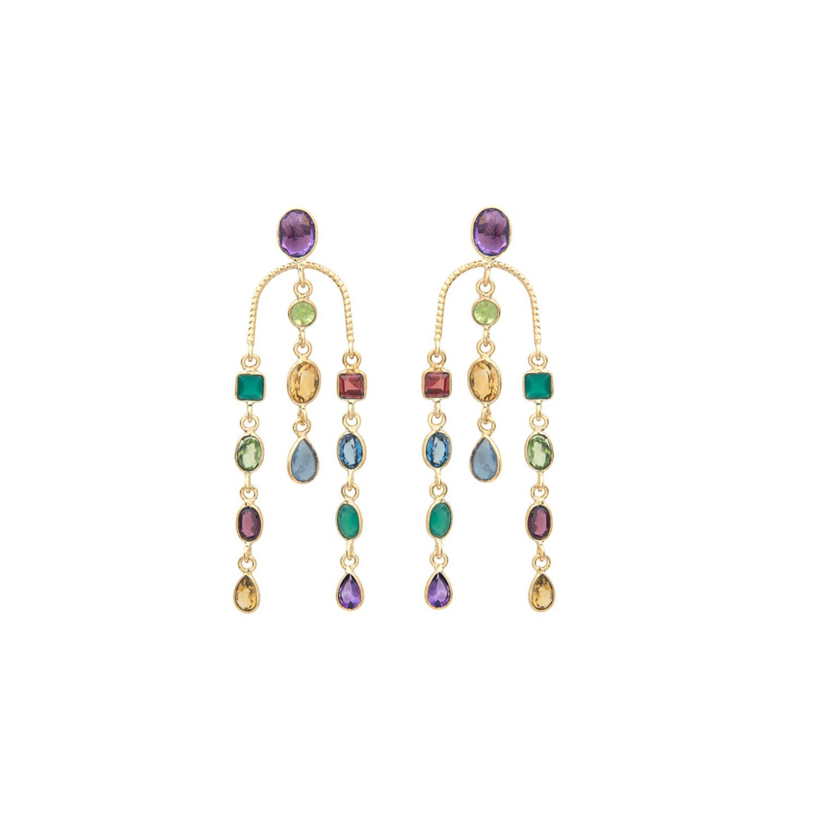 CANDIES XL Boucles d'oreilles longues Pierres fines multicolores, Doré 24 cts