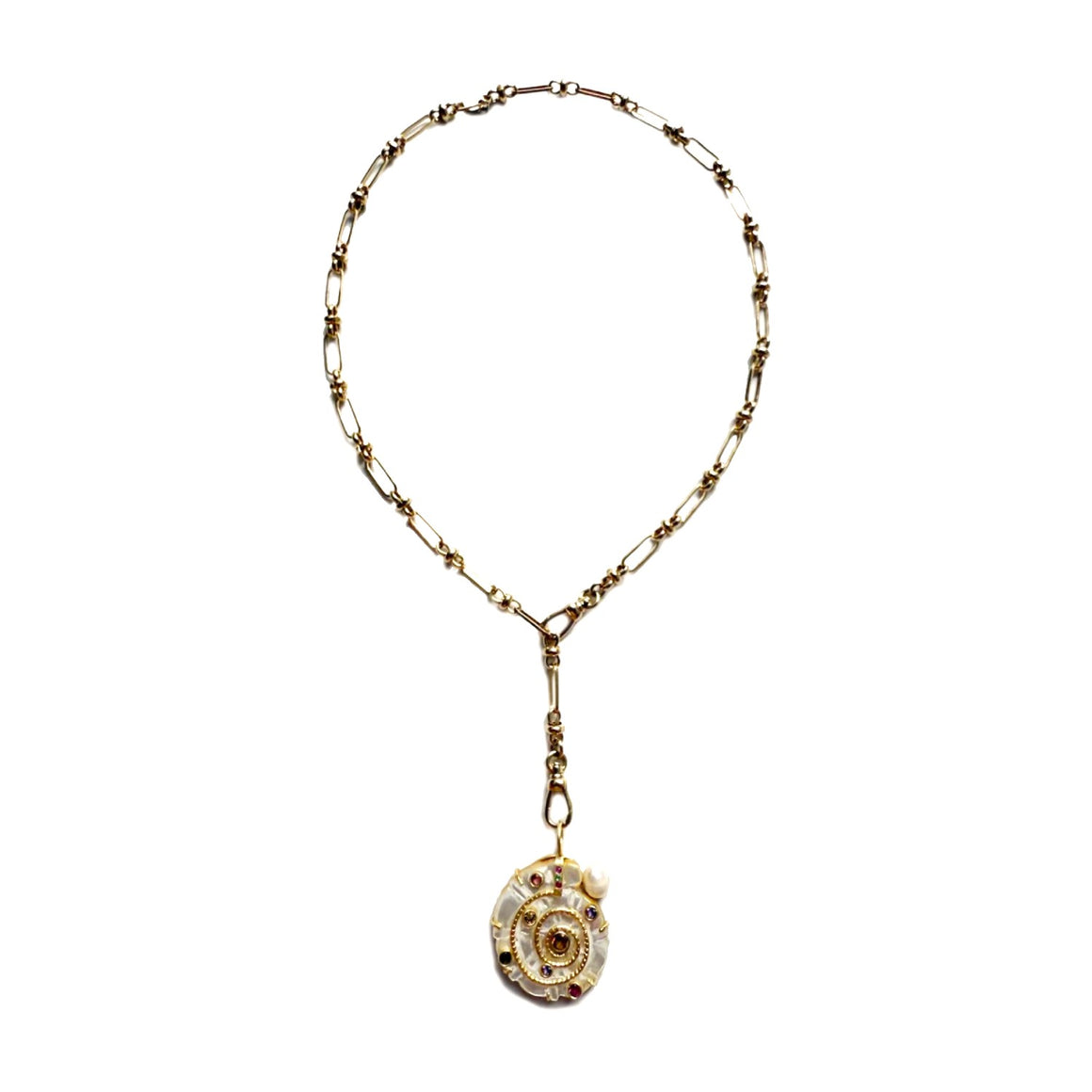 CAPRI Collier Ammonite Précieuse Nacre, Perle et pierres multicolores, Doré 24 cts