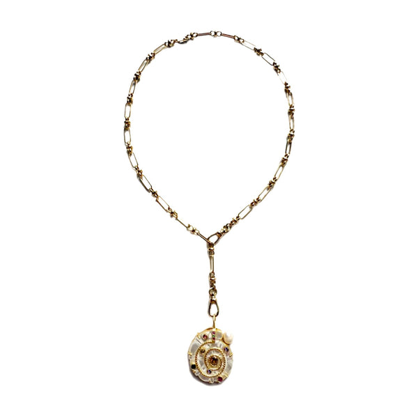 CAPRI Collier Ammonite Précieuse Nacre, Perle et pierres multicolores, Doré 24 cts