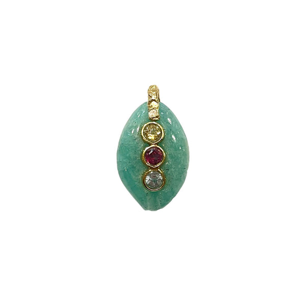 CAURI Charm Amazonite serti, bélière Diamant, Argent plaqué Or 24 cts