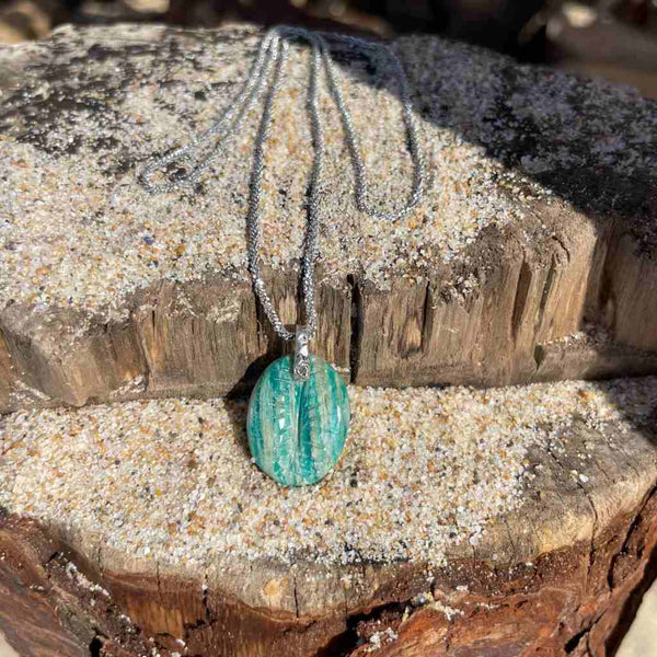 CAURI Collier Amazonite Argent vieilli, Bélière Diamant