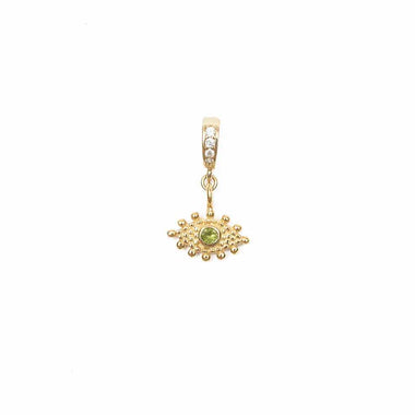 CHANCE Charm œil argent plaqué or Tourmaline verte, bélière diamants