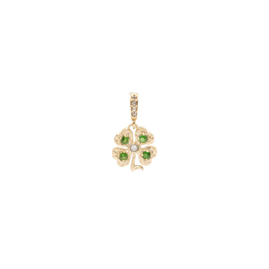CHANCE Charm Trèfle Diopsides et Diamants, argent plaqué or 24 cts