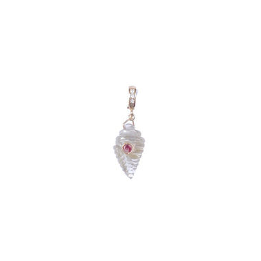CHARM COQUILLAGE Améthyste verte sertie Grenat, bélière ouvrable Diamants argent plaqué or 24 cts