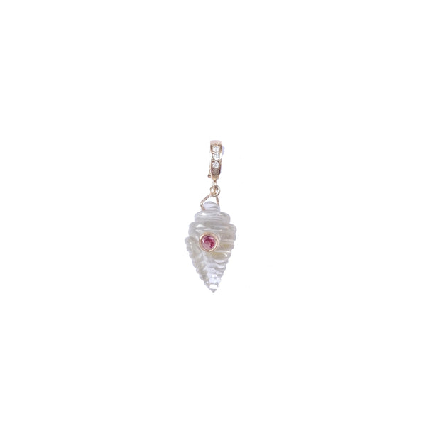 CHARM COQUILLAGE Améthyste verte sertie Grenat, bélière ouvrable Diamants argent plaqué or 24 cts