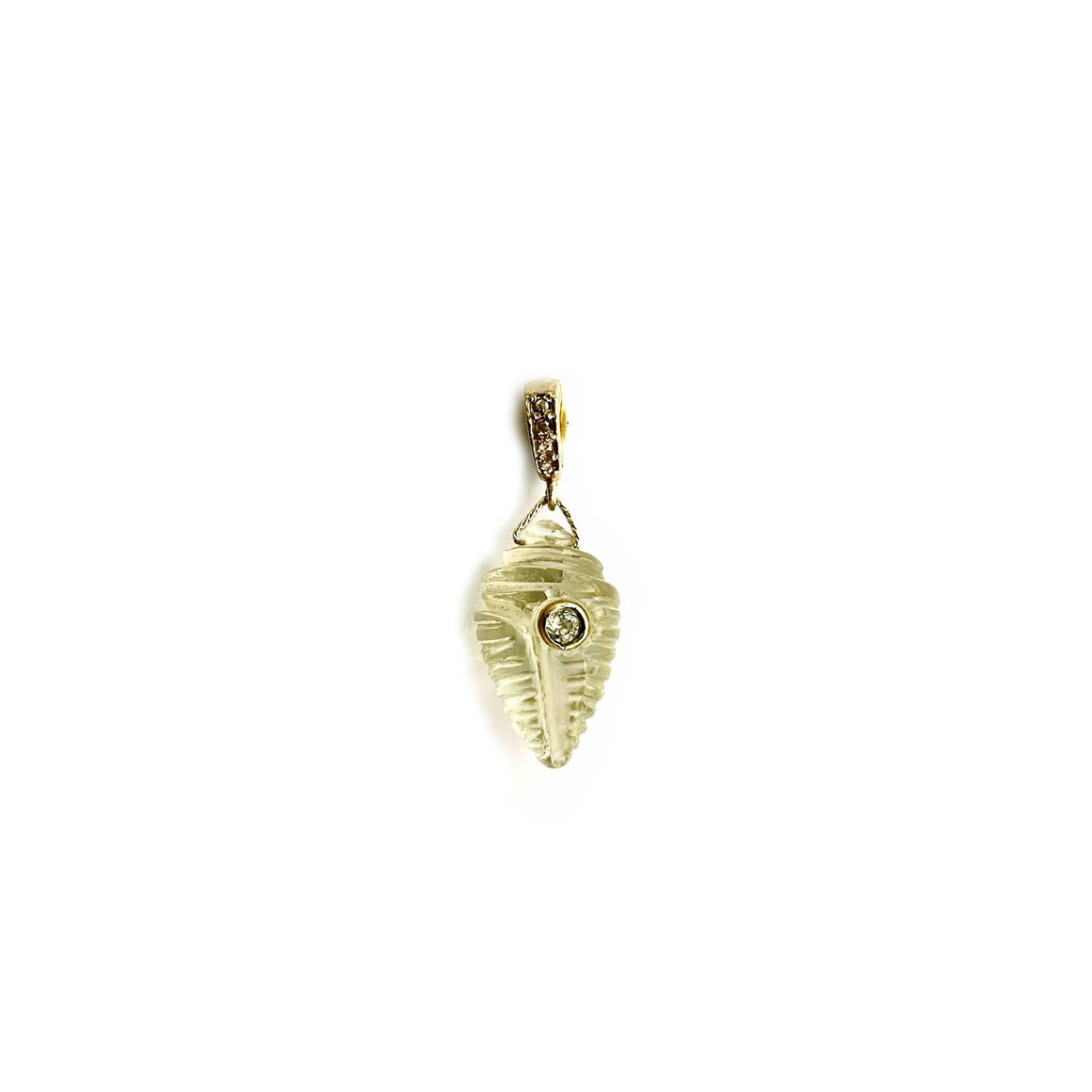 CHARM COQUILLAGE Améthyste jaune sertie Topaze, bélière Diamants argent plaqué or 24 cts